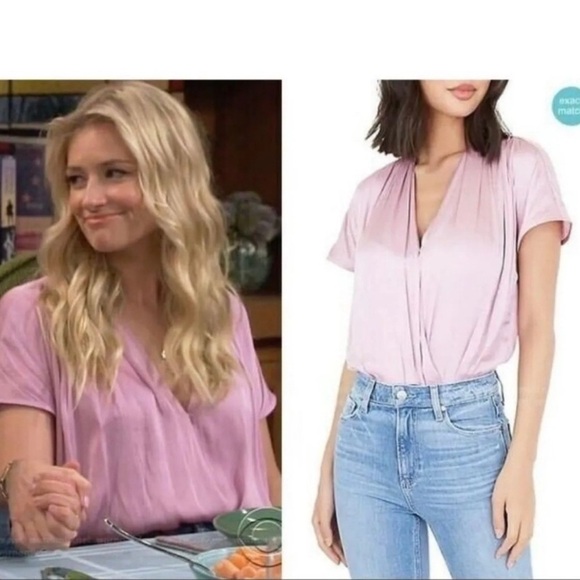 Paige Mauve Pink Solid Dijon Surplice Short Sleeve Bodysuit Size S - Picture 11 of 11